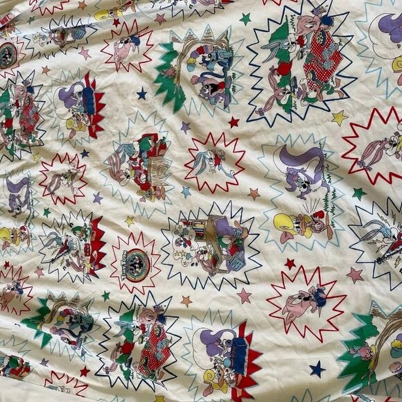 Vintage Tiny Toon Adventures 1990 Cartoon Twin Flat Sheet Cutter Fabric - Picture 1 of 13